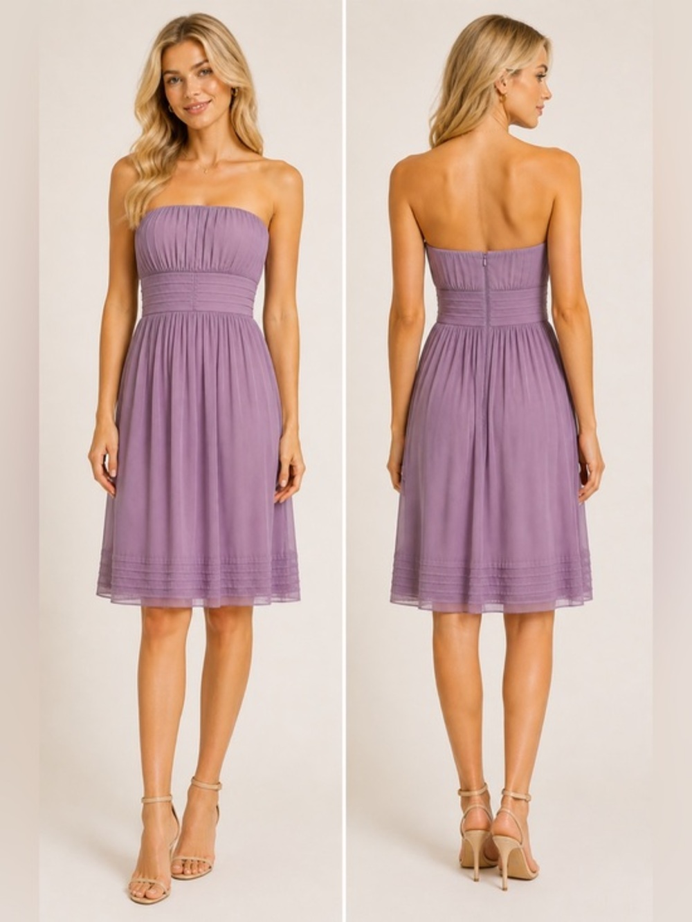 Crew Silk Strapless Mauve Midi Dress Pleated Bridesmaid Wedding Guest 2P